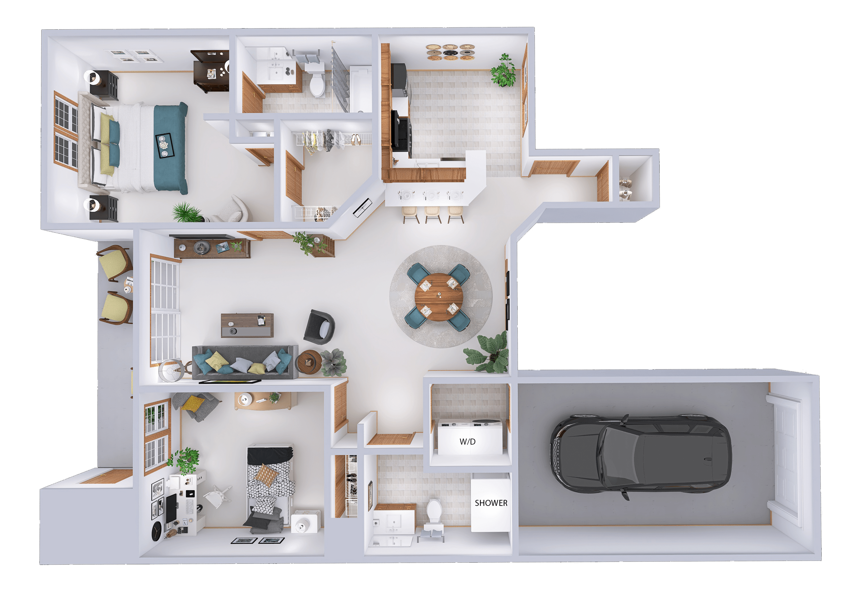 Floor plan for 2 beds, 2 baths, 1222 sqft